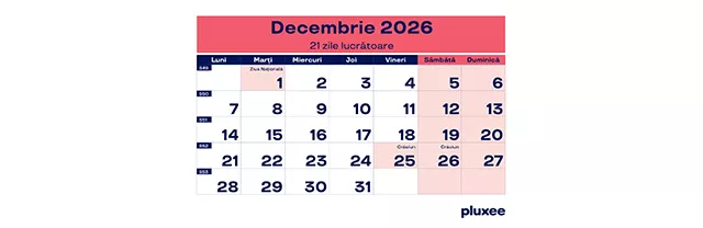 Calendar zile lucrătoare 2024, 12 - pluxee.ro